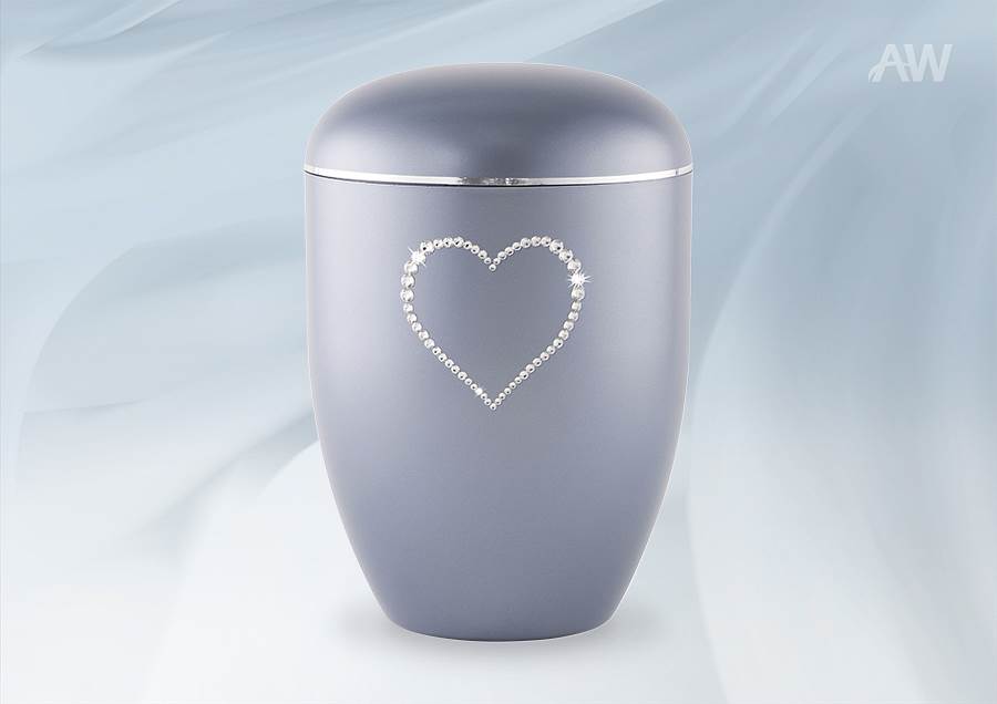 URNE BIO coeur Swarovski en acier bleu