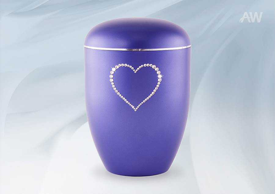 URNE BIO coeur Swarovski en violet