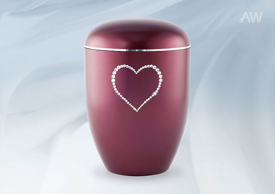 URNE BIO coeur Swarovski en bordeaux